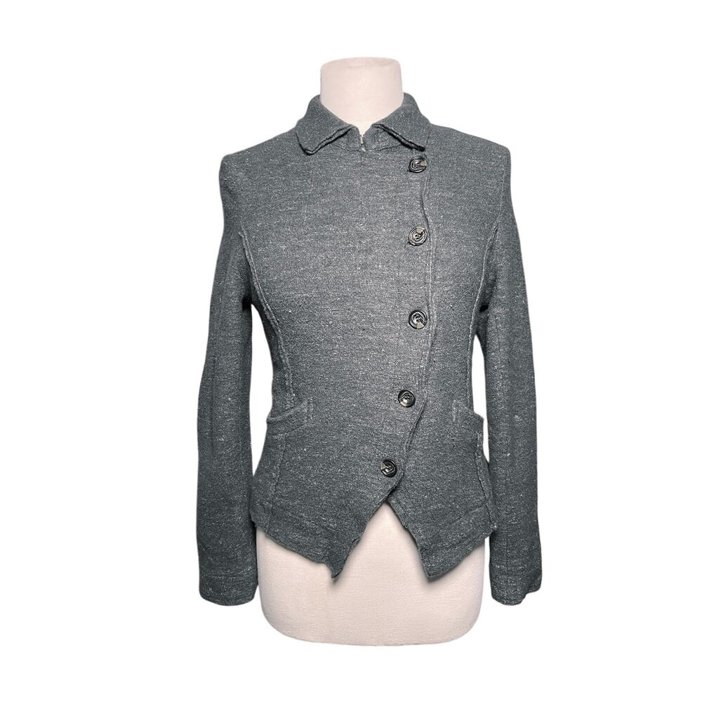 FREE PEOPLE Y2K Heather Gray Wool Blend Button Up Military Jacket